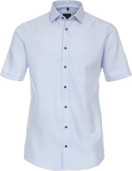 VENTI modern fit overhemd - korte mouw - dobby - blauw - Strijkvrij - Boordmaat: 38