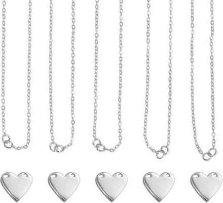 Halskettingset | hart | zilverkleurig | 5 stuks