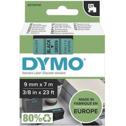 Etiketten DYMO D1 40919 Polyester Tapekleur: Groen Tekstkleur:Zwart 9 mm 7 m