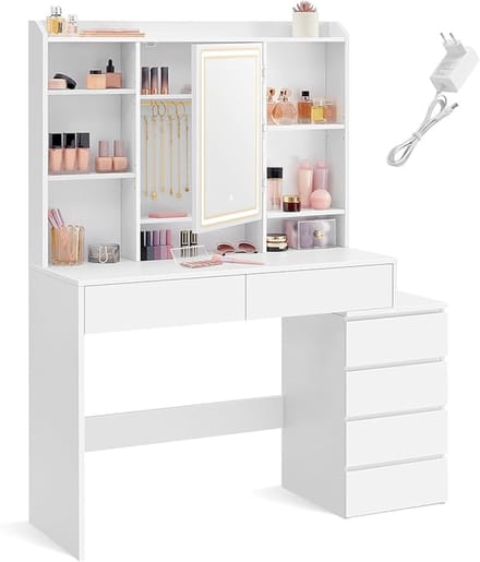 MAZAZU - Kaptafel - LED Light - Spiegel - Wit - 40x97.5x145