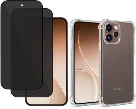 TechNow Hoesje + 2x Privé Screenprotector geschikt voor OPPO Reno 15 Hoesje Screenprotector - Privacy Tempered Glass - Case Transparant