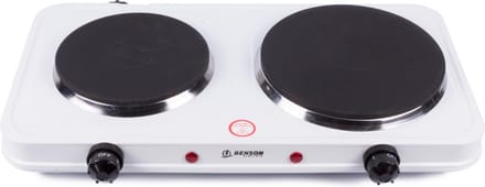 Benson Compacte elektrische kookplaat - 2 pits - gietijzer - 5 warmtestanden - 2500 watt - wit/zwart
