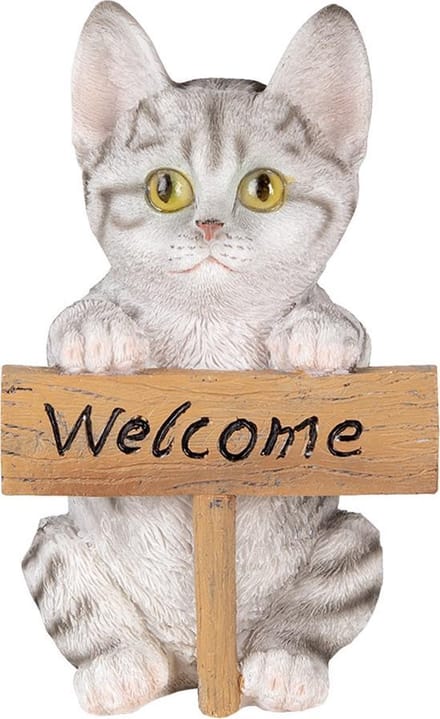 Clayre & Eef Beeld Kat 12x9x19 cm Wit Grijs Polyresin