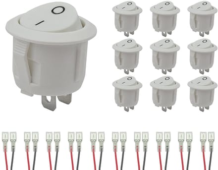 ProRide Wipschakelaar ON/OFF KCD2-202 - met Aansluitkabels - 2-pins - Rond ?20mm - 250V/6A - Wit - 10 stuks