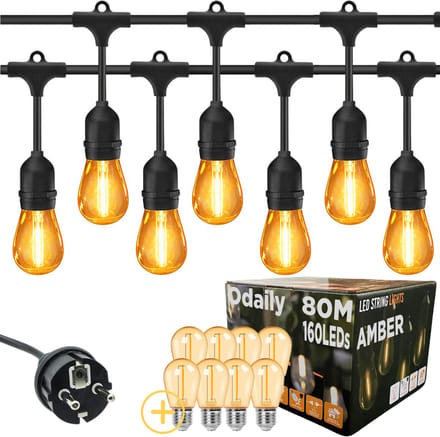 Odaily Lichtsnoer Amber - 80 Meter - 160 LED Lampen - Extra Warm Wit Licht - Professionele Kwaliteit