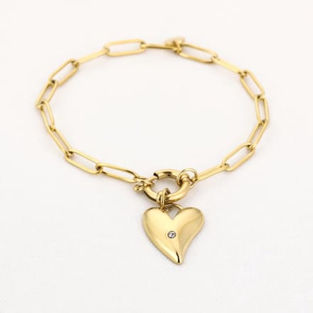 armband - schakel - rvs - goud - hart - cadeau tip