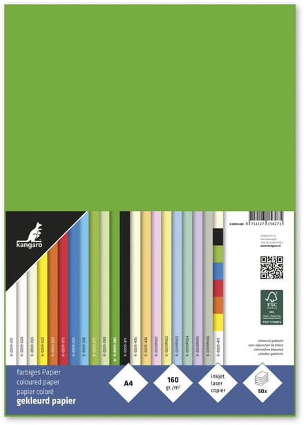 Kangaro papier - A4 - 160 gram FSC - pak 50 vel - helgroen