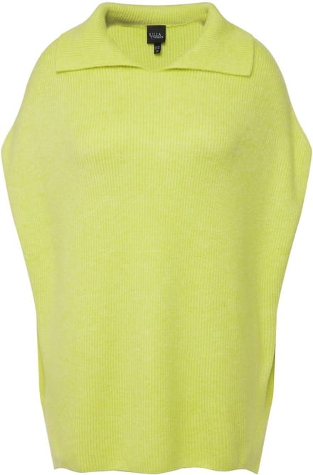 Ulla Popken - Dames - Slipover geribbeld breisel oversized gebreide kraag - Limoengroen - Maat 54+