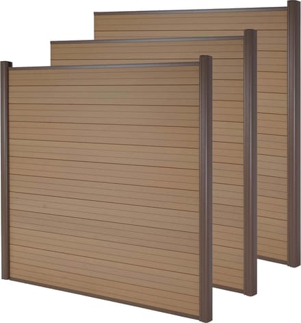 WPC privacyscherm Sarthe, windscherm, aluminium palen ~ set van 3, 5,6m teakhout