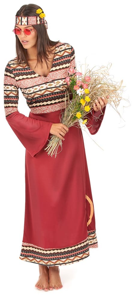 Vegaoo - Bordeaux rood hippie kostuum voor vrouwen