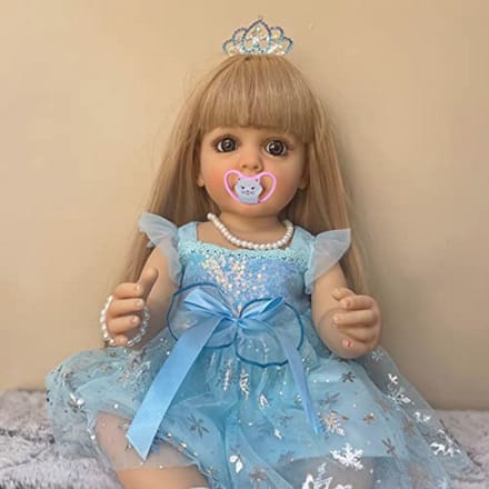 23 inch lang blond steil haar reborn babypop van siliconenvinyl, levensechte anatomisch correcte peuterpop