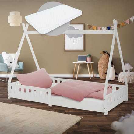 Houten Kinderbed Tipi 90x200 cm met Matras en Valbeveiliging