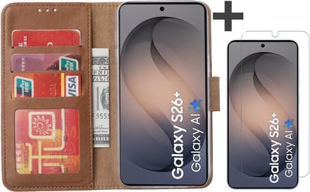 Hoesje met Screenprotector Geschikt voor Samsung Galaxy S26 Plus – Arara bookcase met pasjeshouder - Bruin