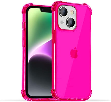 Smartphonica iPhone 14 Plus transparant shockproof siliconen hoesje met stootrand - Neon Roze geschikt voor iPhone 14 Plus