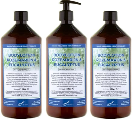 Bodylotion Rozemarijn & Eucalyptus 1 Liter - met gratis pomp - set van 3 stuks