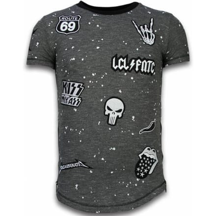 Longfit Asymmetric Embroidery - T-Shirt Patches - Rockstar - Zwart