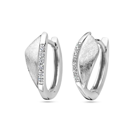 Zilver Gerhodineerd Klapoorringen Zirkonia Gescratcht 1338038