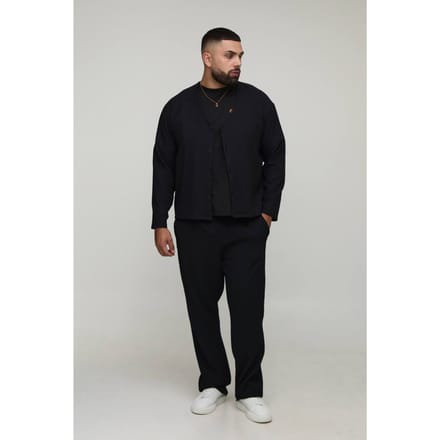 Plus geplooid oversized boxy kraagloos overhemd | Black | Size 2XL