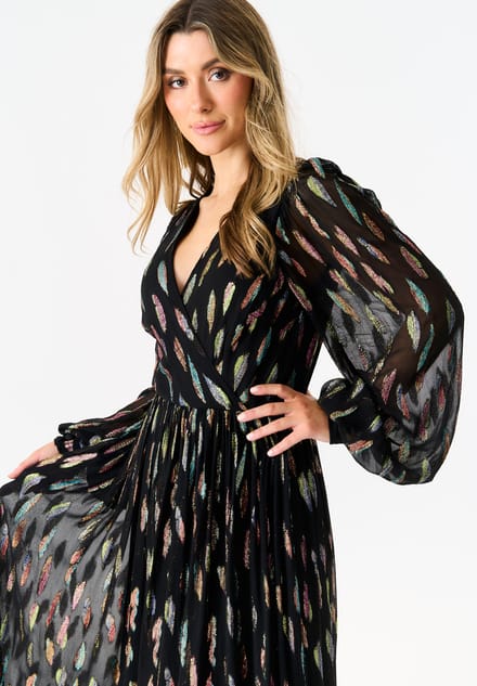 Maxi jurk met metallic print en volledige mouwen