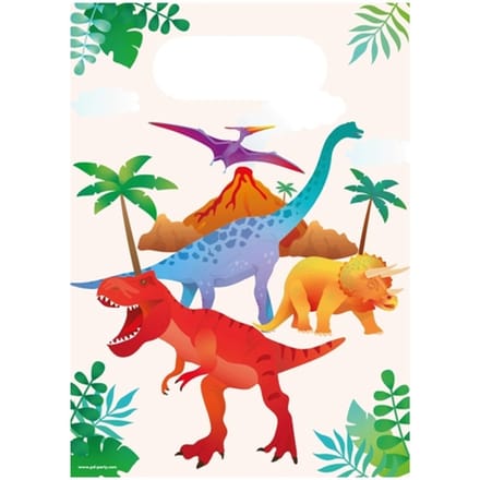 Gift bag | Papier | 6 stuks | Thema: Dino | Kleur: Wit