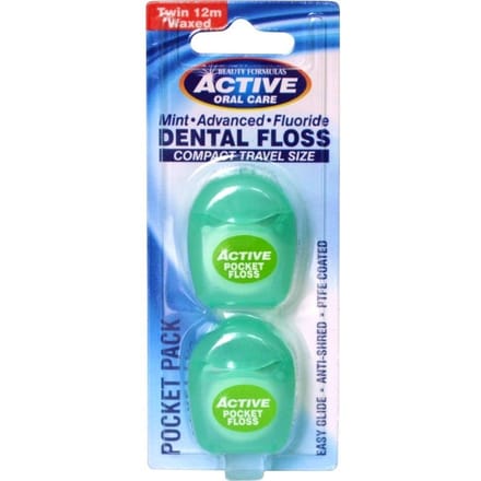 Active Oral Care Pocket Pack Mint Fluoride Dental Floss 2 x 12 m