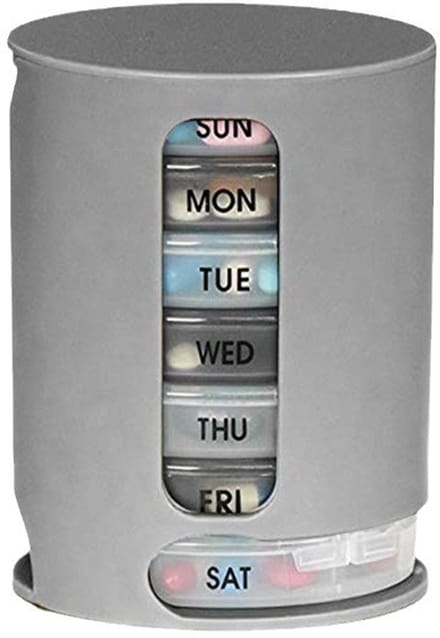 Pillendoos voor 7 dagen, pillendispenser voor een week, pillendoos met 4 vakjes, medicijndispenser, grijze pillendoos