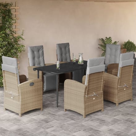 vidaXL - 7-delige - Tuinset - met - kussens - poly - rattan - beige