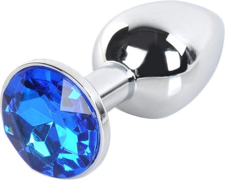 Power Escorts Metalen Plug Met Donkerblauwe Steen - Klein Formaat Voor Starters