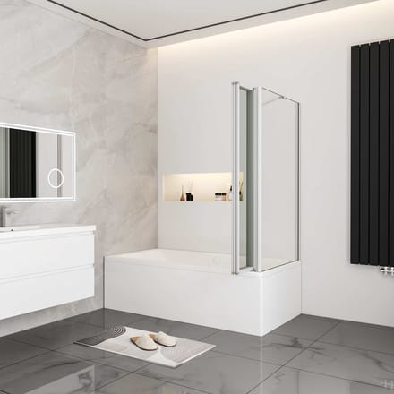 Aica Badwand 90x75x140cm 4-Delige Inklapbaar 4mm gehard glas-Grijs frame