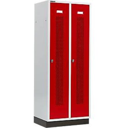 Schäfer Shop Select Kledinglocker, met geperforeerde rijen, 2 compartimenten, 400 mm, met fitting, draaigrendelslot, Deur robijnrood