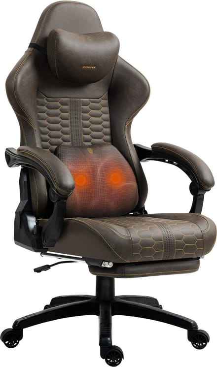 Dowinx - Big and Tall - Gamingstoel - PU leer, massage, voetensteun, 180 kg - Grijs