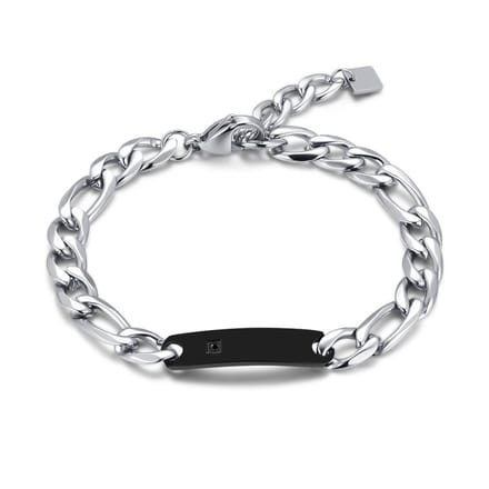 Twice As Nice Armband in edelstaal, schakels met zwart element Zilverkleurig 18cm+3cm