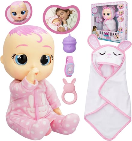 Cry Babies Newborn Coney huilende baby, pop + accessoires, interactief, groot 30 cm, tranen en geluid