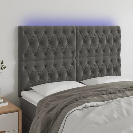 vidaXL - Hoofdbord - LED - 144x7x118/128 - cm - fluweel - donkergrijs