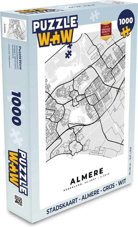 Puzzel Stadskaart - Almere - Grijs - Wit - Legpuzzel - Puzzel 1000 stukjes volwassenen - Plattegrond