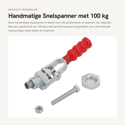 Dailygoods- Snelspanner 10 mm bereik - Push/pull type - 100 kg spankracht - Gegalvaniseerd - Roestvrij - Stevige handgreep - Handspanner