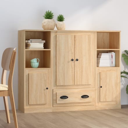 vidaXL - Hoge - kasten - 3 - st - bewerkt - hout - sonoma - eikenkleurig