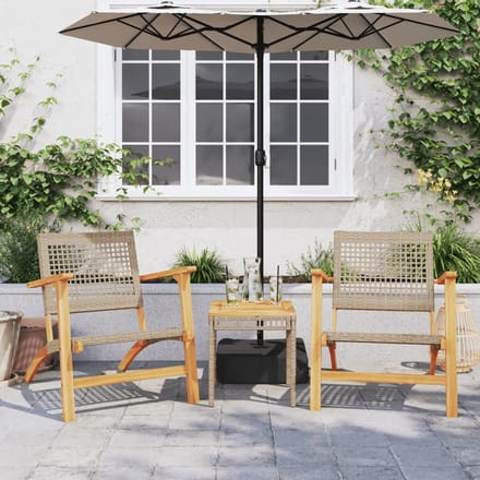 vidaXL - 3-delige - Bistroset - poly - rattan - en - massief - acaciahout - beige