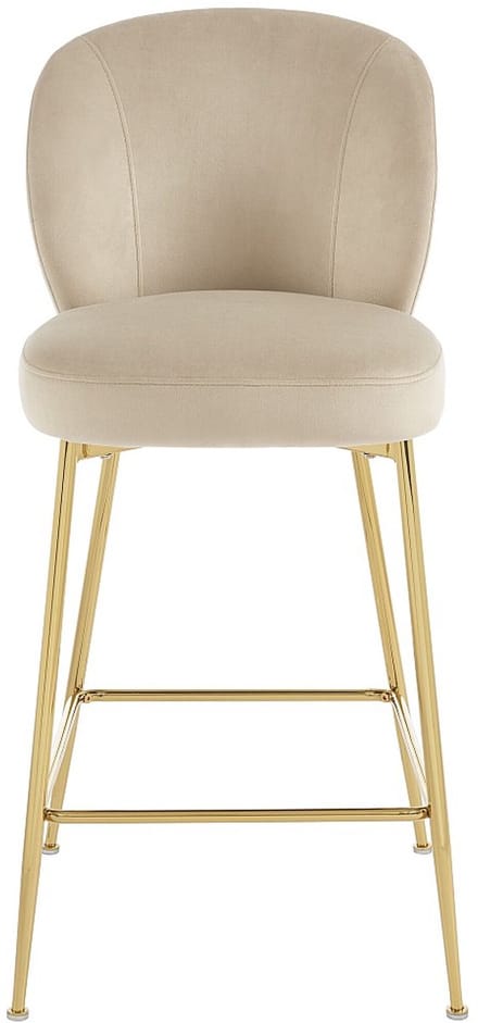 Vente-unique Set van 2 barkrukken van fluweel en goudkleurig metaal - Beige - POLPONA