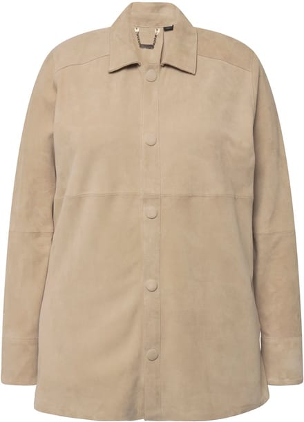 Ulla Popken - Dames - Leder overhemd suède overhemdkraag lange mouwen - Cement - Maat 42+
