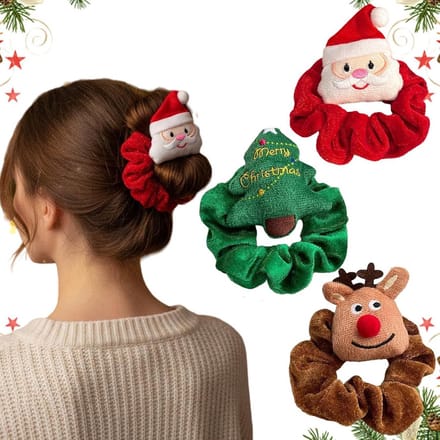 3-Pack Kerst Haaraccessoires Set: Velvet Hobbels, Elastische Haarelastiekjes & Feestelijke Haarringen