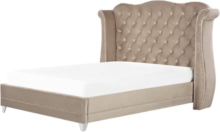 AYETTE - Tweepersoonsbed - Taupe - 180 x 200 cm - Fluweel