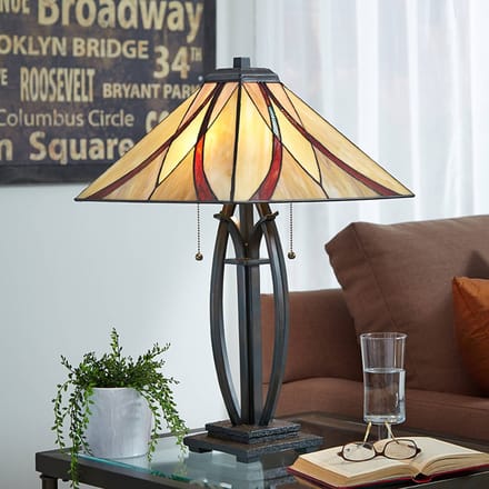 Quoizel Tiffany LED Tafellamp Asheville | 2X E27 Max 60W | Valiant Bronze