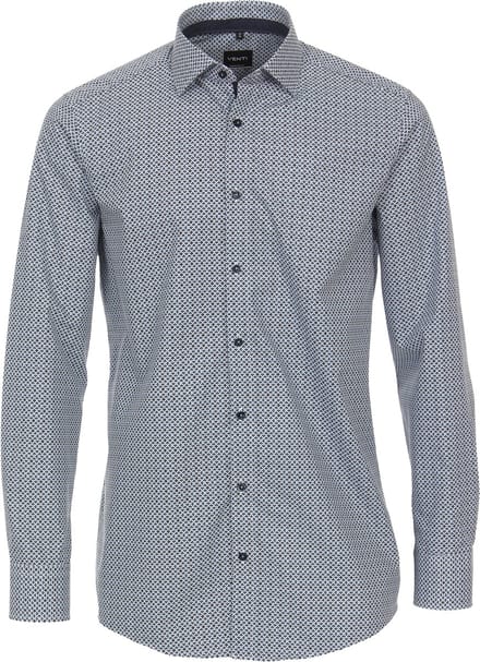 VENTI modern fit overhemd - popeline - blauw met wit dessin - Strijkvriendelijk - Boordmaat: 38