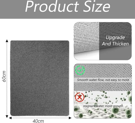 Antislip douchemat van zacht luffa PVC, schimmelbestendig - 40 x 60 cm, grijs