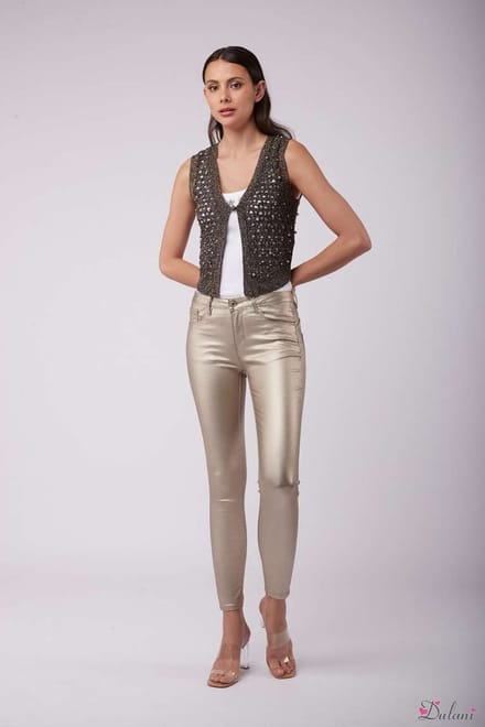 Broek Toxik3 normale taille push-up lederlook goud