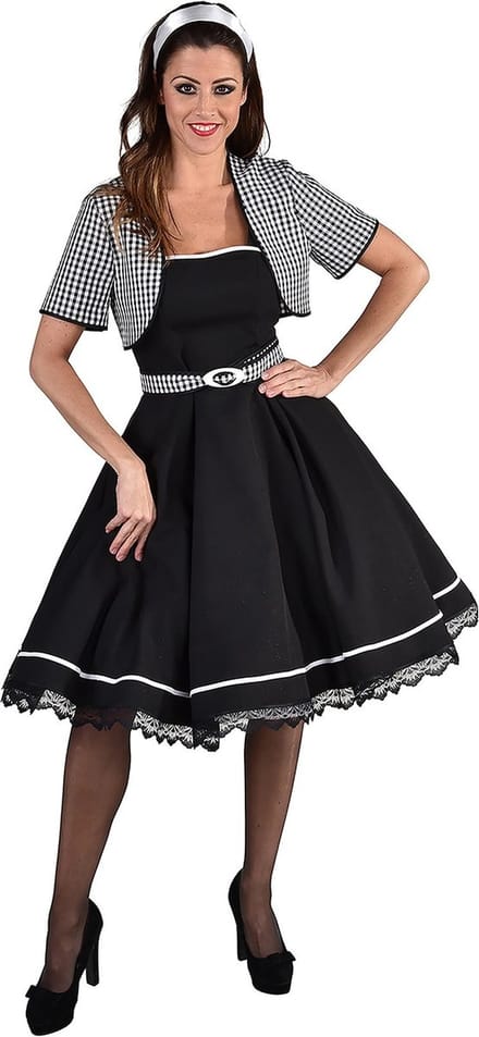 Magic Design Verkleedjurk Jackie Fifties Dames Zwart/wit Mt M