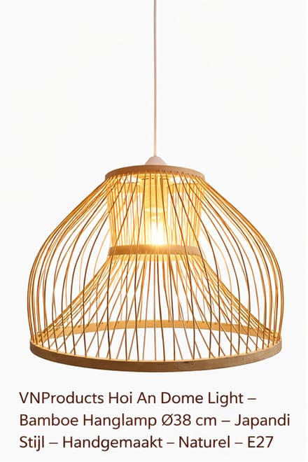 Bamboe Hanglamp Ø38 cm – Hoi An Dome Light – Japandi Stijl – Handgemaakt – Naturel – E27