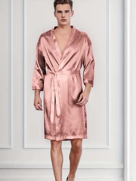 ochtendjas roze satijn heren pyjama set badjas goedkoop nachtkleding
