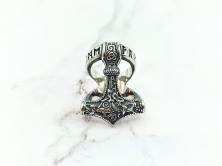 Mei's - Viking Runic Hammer - ring heren - Mjolnir - RVS zilver - ringmaat 56 mm